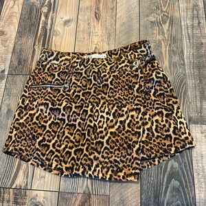 ZARA Brown ANIMAL PRINT BERMUDA SHORTS Skort Zipper  Size S